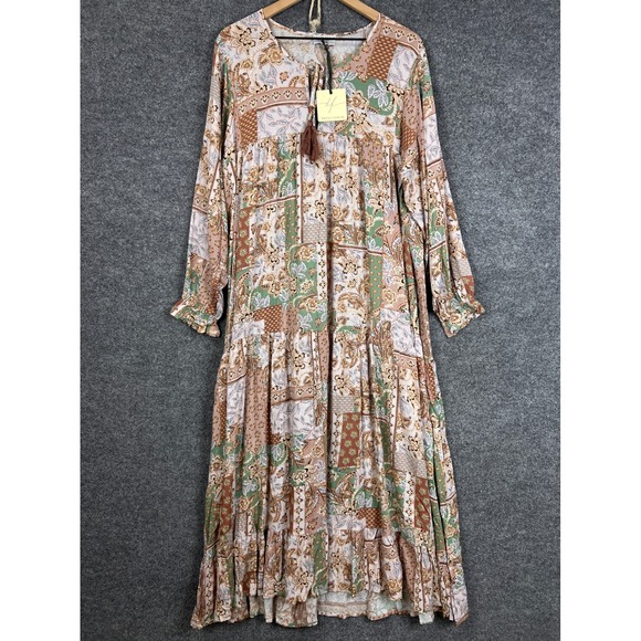 NEW Dress Forum Women's Maxi Dress Patchwork Floral‎ Long Sleeve Casual size M - Picture 2 of 10
